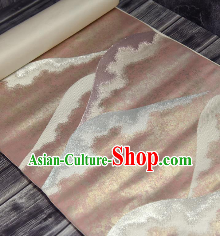 Traditional Japanese Classical Fuji Mount Pattern Silk Fabric Asian Japan Kimono Belt Pink Brocade Material