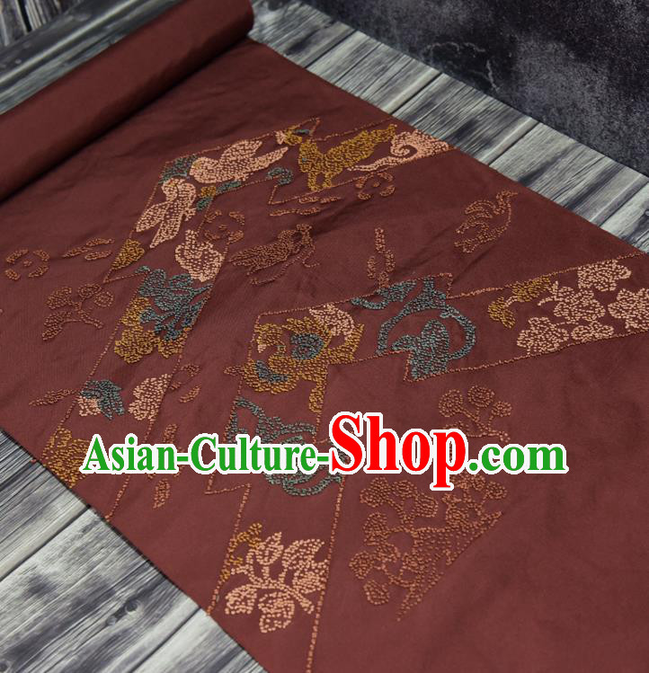 Traditional Japanese Phoenix Pattern Silk Fabric Asian Japan Kimono Purplish Red Brocade Material