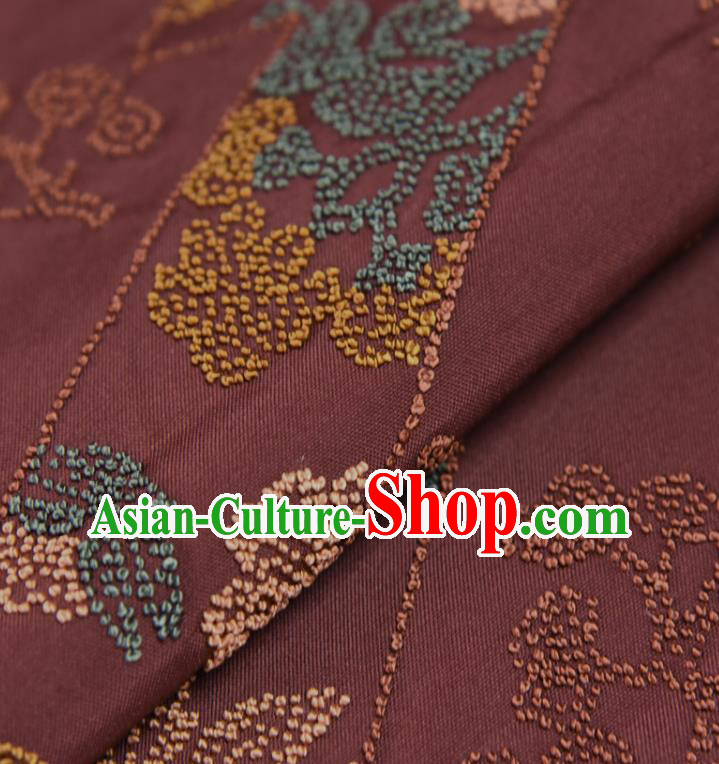 Traditional Japanese Phoenix Pattern Silk Fabric Asian Japan Kimono Purplish Red Brocade Material