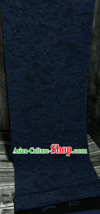 Asian Japan Kimono Brocade Tapestry Traditional Tsukesage Navy Silk Fabric