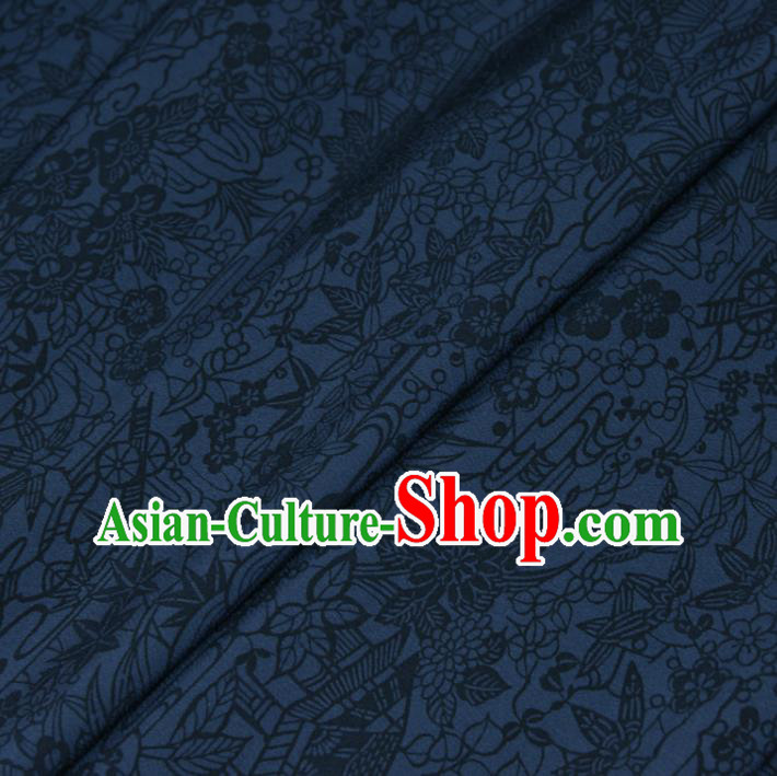 Asian Japan Kimono Brocade Tapestry Traditional Tsukesage Navy Silk Fabric