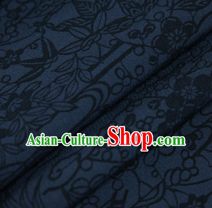 Asian Japan Kimono Brocade Tapestry Traditional Tsukesage Navy Silk Fabric