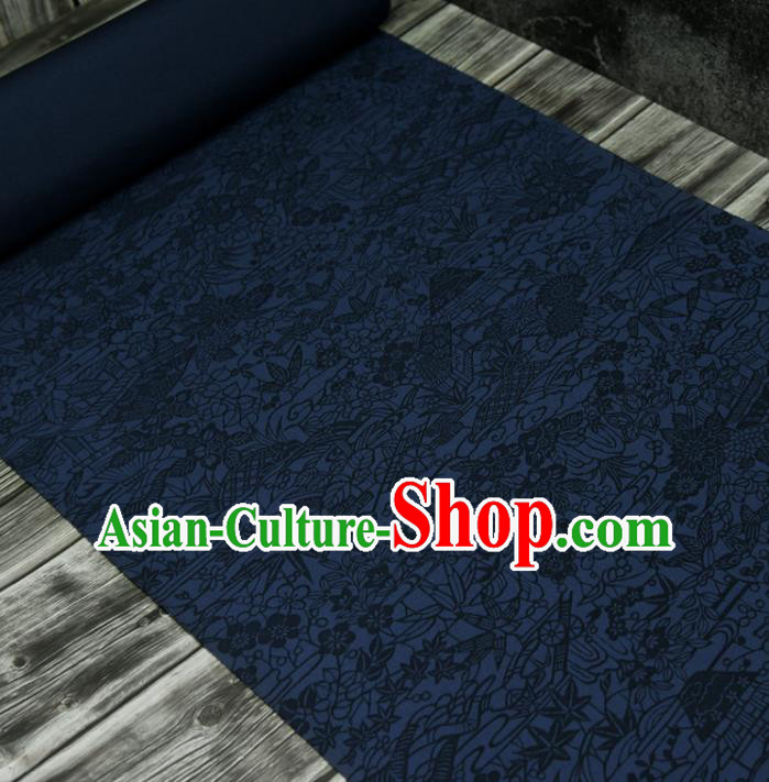 Asian Japan Kimono Brocade Tapestry Traditional Tsukesage Navy Silk Fabric