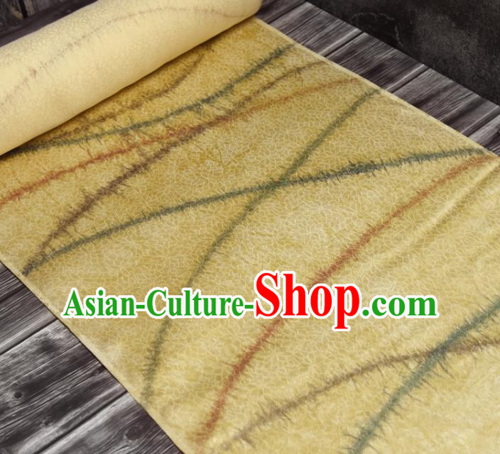 Asian Japan Classical Kimono Brocade Tapestry Traditional Qipao Dress Light Yellow Silk Fabric