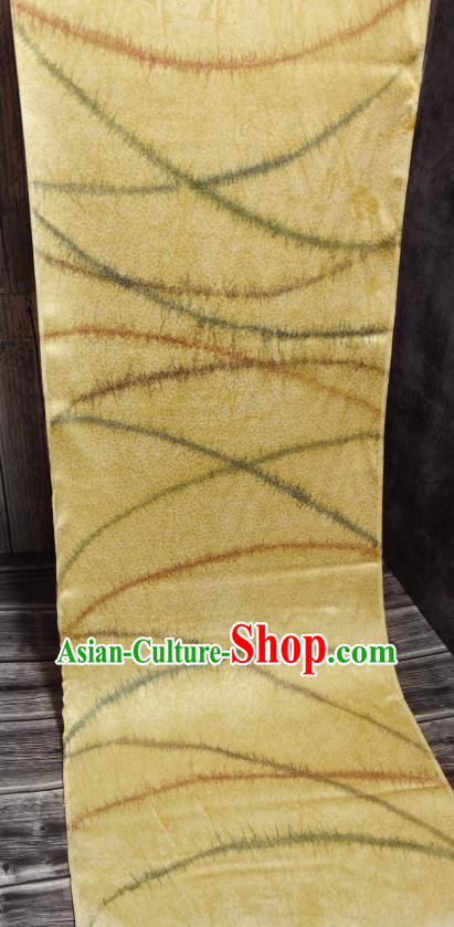 Asian Japan Classical Kimono Brocade Tapestry Traditional Qipao Dress Light Yellow Silk Fabric