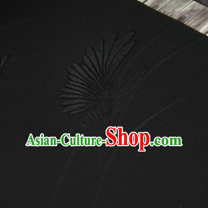 Asian Japan Kimono Jacquard Brocade Tapestry Traditional Feather Pattern Black Silk Fabric