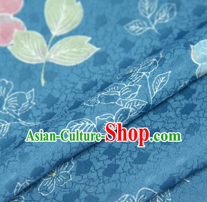 Asian Japan Classical Kimono Blue Brocade Tapestry Traditional Qipao Dress Flowers Pattern Silk Fabric