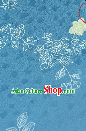 Asian Japan Classical Kimono Blue Brocade Tapestry Traditional Qipao Dress Flowers Pattern Silk Fabric