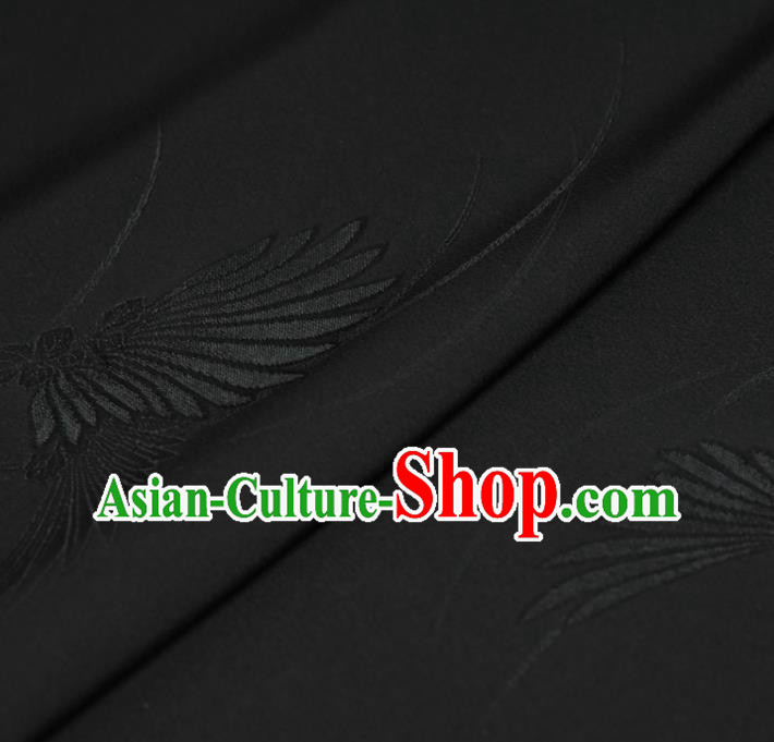 Asian Japan Kimono Jacquard Brocade Tapestry Traditional Feather Pattern Black Silk Fabric