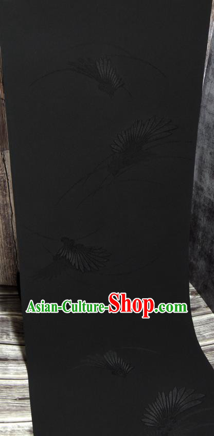 Asian Japan Kimono Jacquard Brocade Tapestry Traditional Feather Pattern Black Silk Fabric