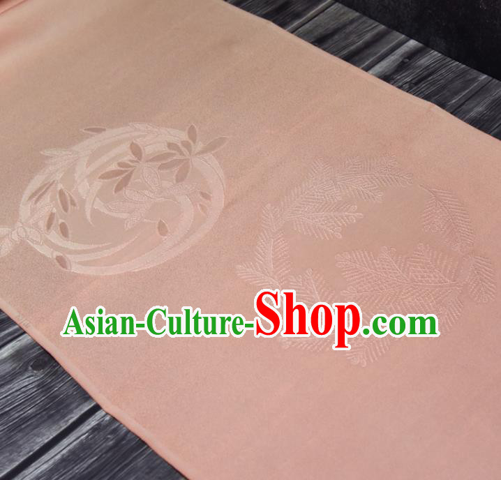 Asian Japan Kimono Brocade Jacquard Tapestry Traditional Sakura Pattern Pink Silk Fabric