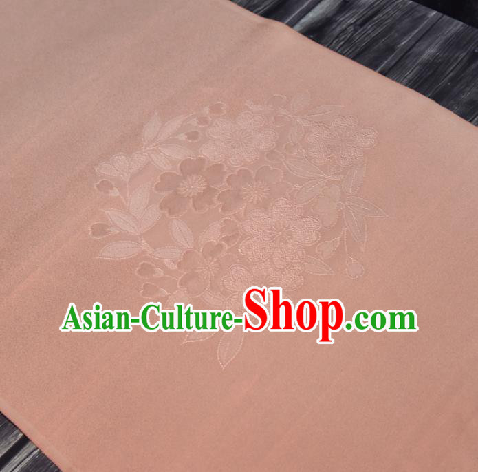 Asian Japan Kimono Brocade Jacquard Tapestry Traditional Sakura Pattern Pink Silk Fabric