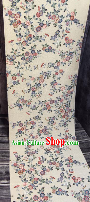 Asian Japan Kimono Beige Brocade Tapestry Traditional Dress Flowers Pattern Silk Fabric