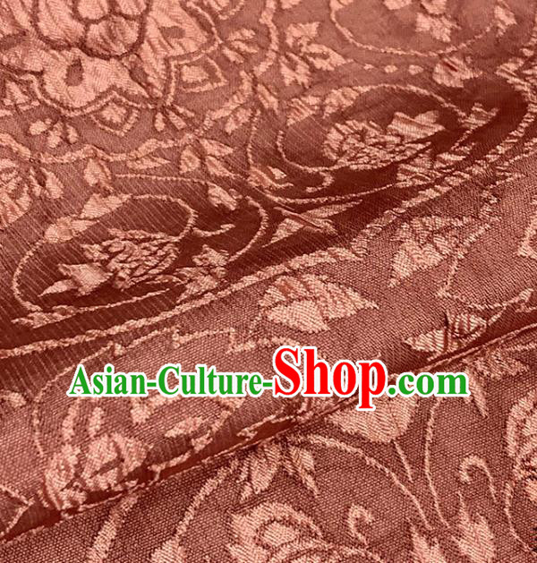 Traditional Japanese Kimono Belt Pure Silk Fabric Asian Japan Brownish Red Brocade Material
