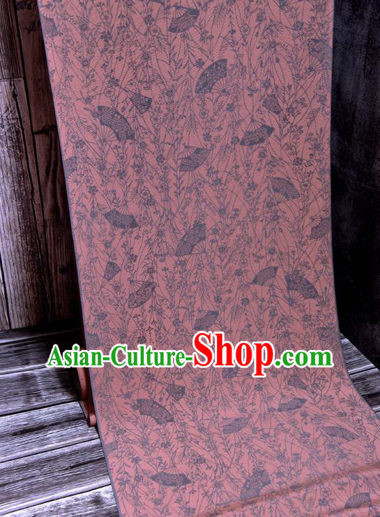 Asian Japan Kimono Brocade Fabric Traditional Hanfu Dress Classical Fan Pattern Dark Pink Silk