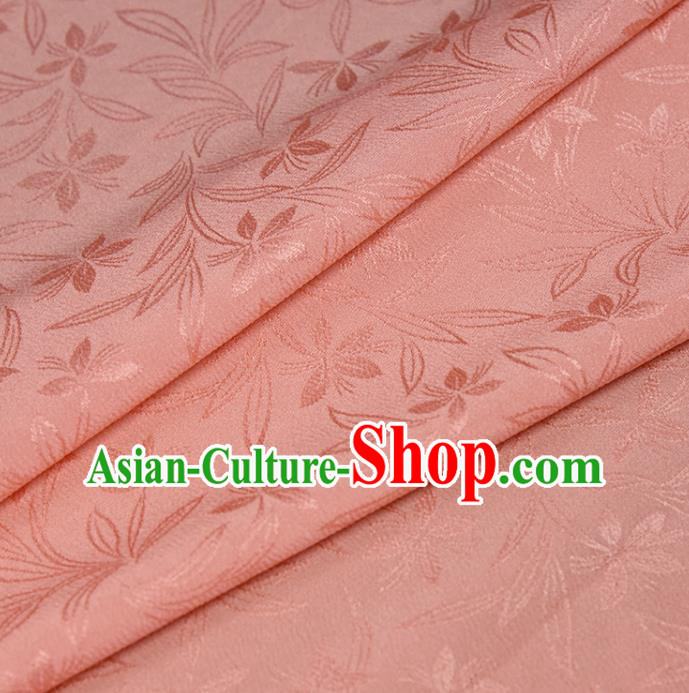 Asian Japan Kimono Orchids Pattern Brocade Fabric Traditional Hanfu Dress Pink Silk Cloth