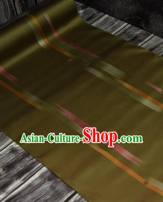 Traditional Japanese Kimono Belt Pure Silk Fabric Asian Japan Olive Green Nishijin Brocade Material