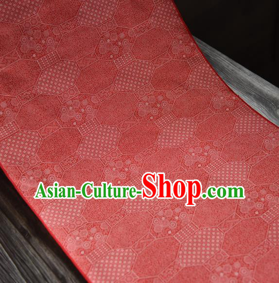 Asian Japan Kimono Sakura Pattern Brocade Fabric Traditional Hanfu Dress Red Silk Cloth