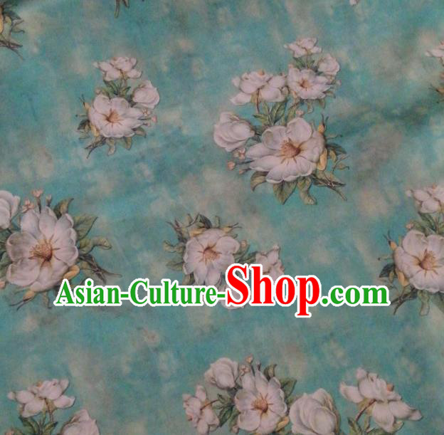 Asian China Hibiscus Pattern Brocade Traditional Cheongsam Gambiered Guangdong Gauze Green Silk Fabric