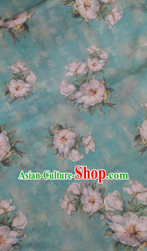 Asian China Hibiscus Pattern Brocade Traditional Cheongsam Gambiered Guangdong Gauze Green Silk Fabric
