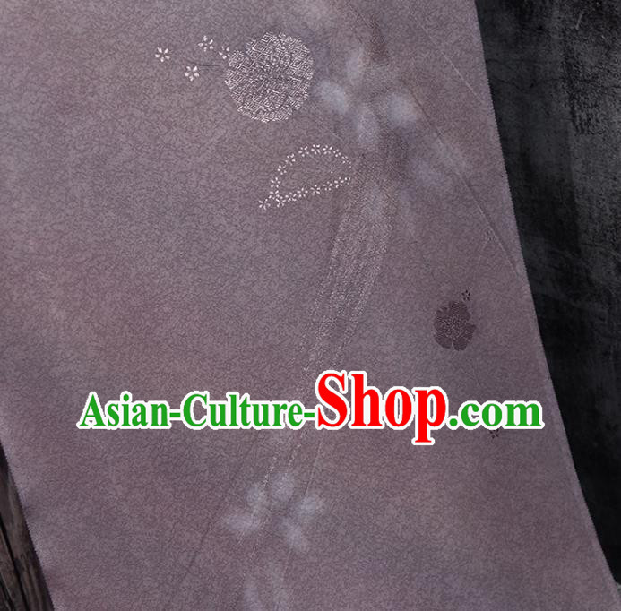 Traditional Japanese Sakura Pattern Pure Silk Fabric Asian Japan Kimono Dark Purple Brocade Material
