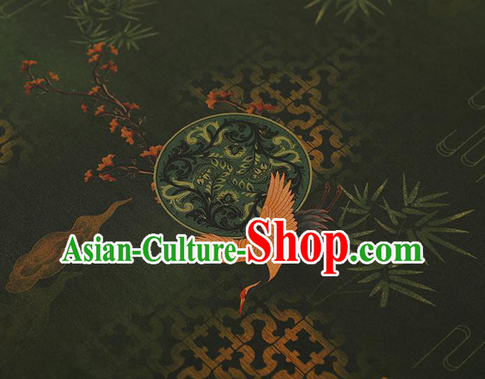 China Traditional Plum Bamboo Pattern Brocade Asian Cheongsam Gambiered Guangdong Gauze Atrovirens Silk Fabric