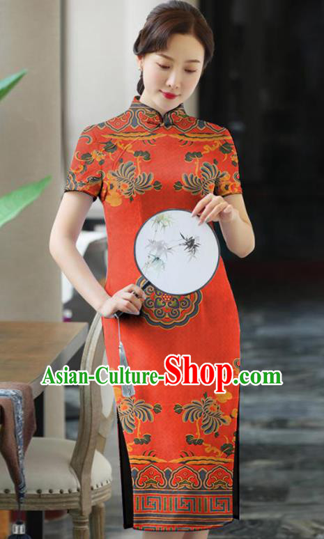 China Silk Fabric Traditional Red Brocade Asian Cheongsam Gambiered Guangdong Gauze
