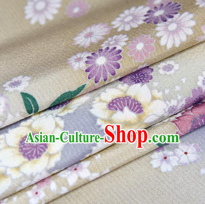 Asian Japan Kimono Classical Daisy Pattern Brocade Fabric Traditional Hanfu Dress Beige Silk