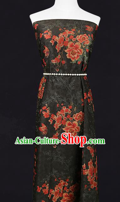 China Traditional Black Silk Cheongsam Gambiered Guangdong Gauze Cloth Jacquard Brocade Fabric