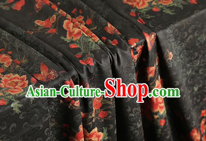 China Traditional Black Silk Cheongsam Gambiered Guangdong Gauze Cloth Jacquard Brocade Fabric