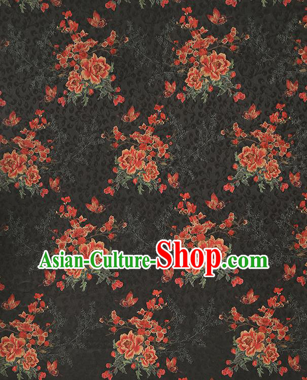 China Traditional Black Silk Cheongsam Gambiered Guangdong Gauze Cloth Jacquard Brocade Fabric