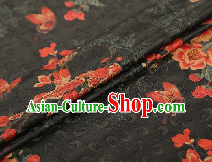 China Traditional Black Silk Cheongsam Gambiered Guangdong Gauze Cloth Jacquard Brocade Fabric