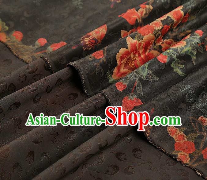 China Traditional Black Silk Cheongsam Gambiered Guangdong Gauze Cloth Jacquard Brocade Fabric