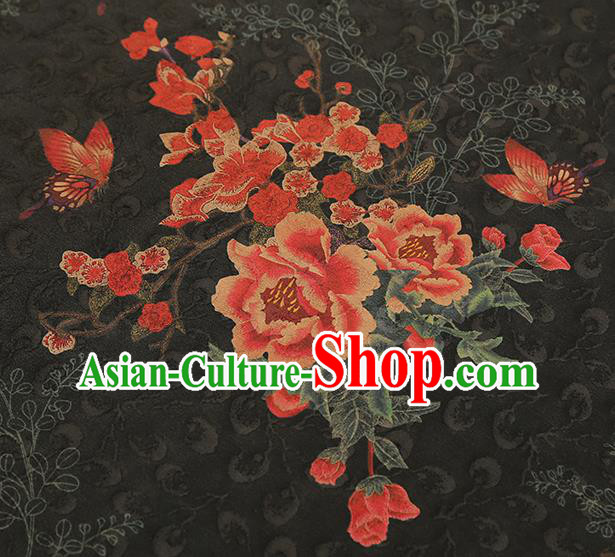 China Traditional Black Silk Cheongsam Gambiered Guangdong Gauze Cloth Jacquard Brocade Fabric