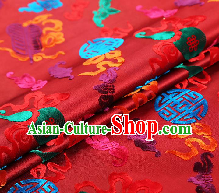 China Traditional Lucky Pattern Red Brocade Classical Qipao Dress Jacquard Silk Fabric