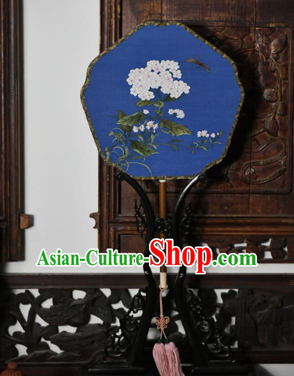 Traditional Chinese Blue Silk Fan China Classical Dance Fan Handmade Palace Fan