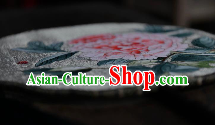 China Traditional White Silk Fan Classical Dace Fan Handmade Peony Painting Palace Fan