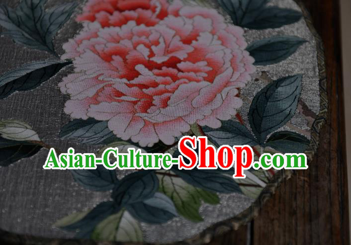 China Traditional White Silk Fan Classical Dace Fan Handmade Peony Painting Palace Fan