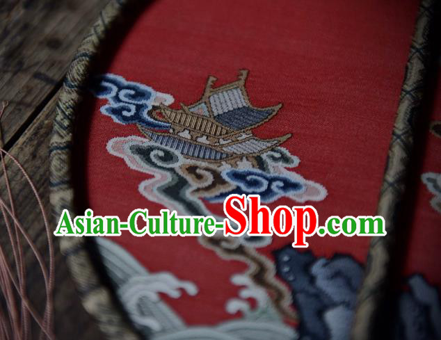 China Red Silk Circular Fan Traditional Qing Dynasty Court Fan Handmade Palace Fan