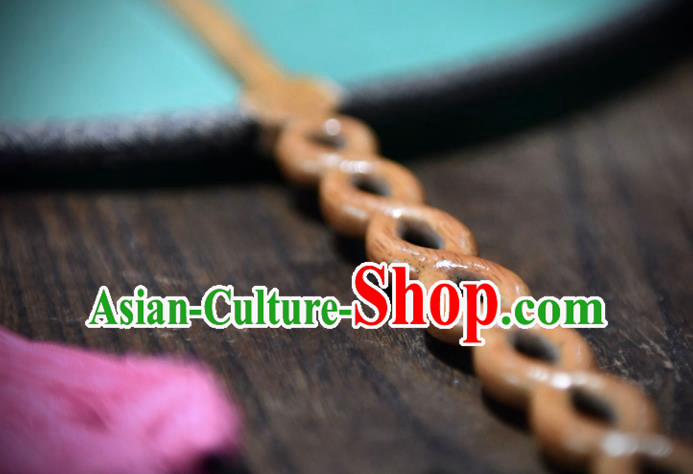 China Green Silk Circular Fan Handmade Palace Fan Traditional Qing Dynasty Court Woman Fan