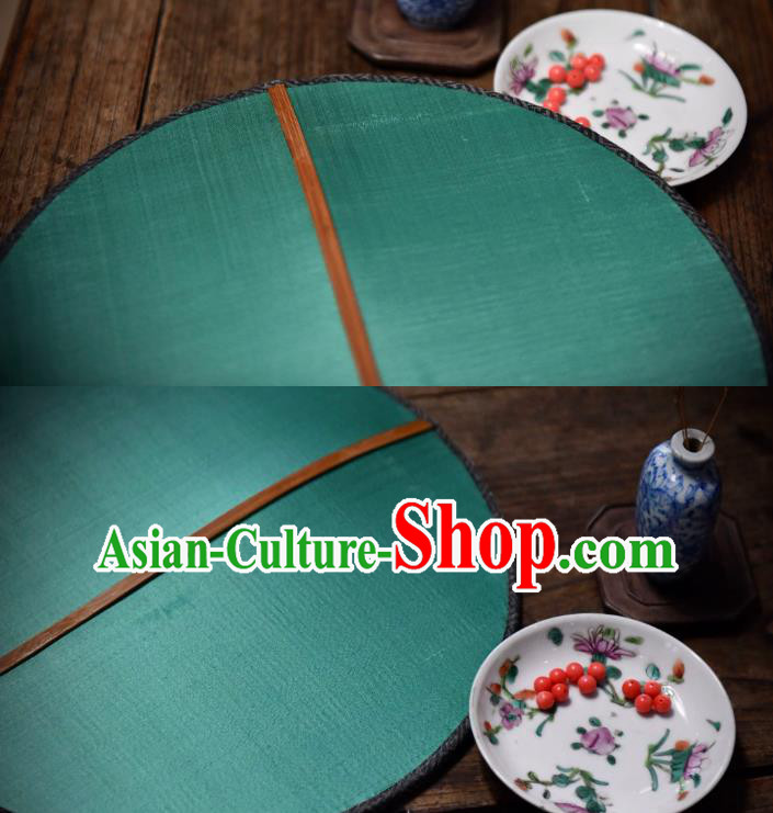 China Green Silk Circular Fan Handmade Palace Fan Traditional Qing Dynasty Court Woman Fan