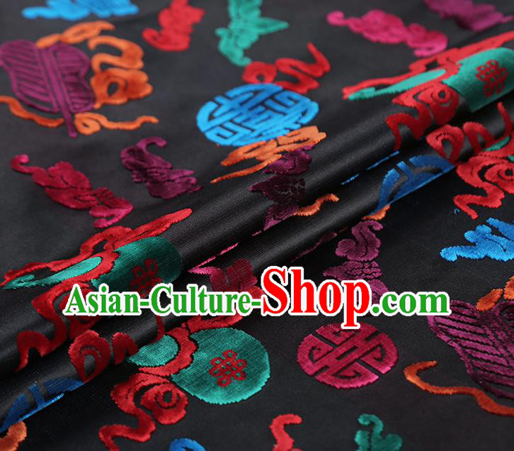 China Classical Qipao Dress Silk Fabric Traditional Lucky Pattern Black Brocade Jacquard Cloth