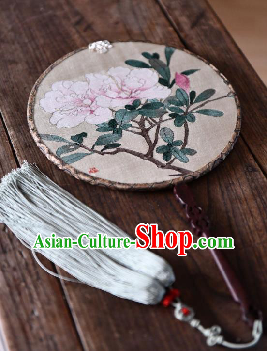 China Handmade Azalea Pattern Palace Fan Traditional Song Dynasty Palace Lady Fan Silk Circular Fan