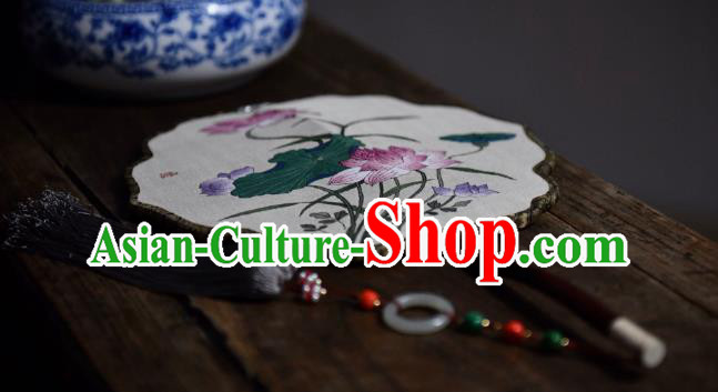 China Handmade Lotus Pattern Palace Fan Traditional Silk Fan Song Dynasty Palace Lady Fan