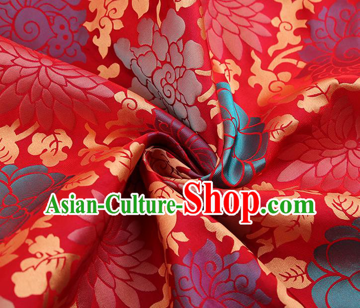 China Red Song Brocade Classical Qipao Dress Tapestry Traditional Lotus Pattern Silk Fabric