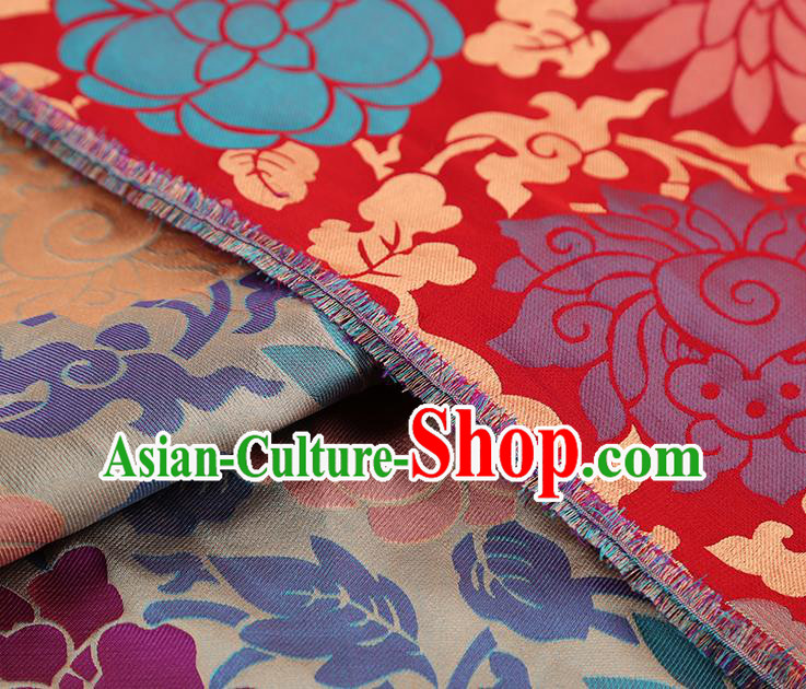 China Red Song Brocade Classical Qipao Dress Tapestry Traditional Lotus Pattern Silk Fabric