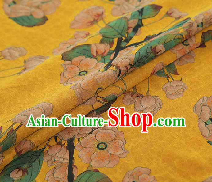 China Traditional Pear Blossom Pattern Yellow Silk Fabric Classical Qipao Dress Gambiered Guangdong Gauze