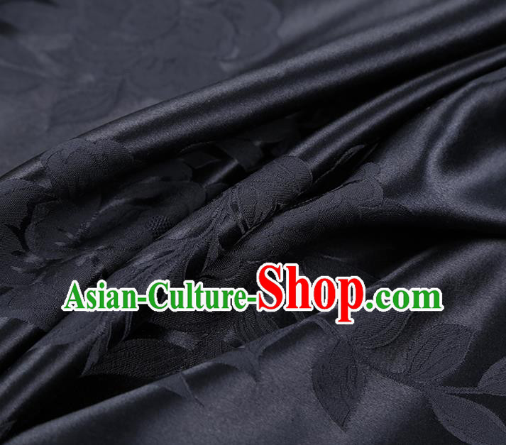 China Jacquard Fabric Asian Cheongsam Gambiered Guangdong Gauze Traditional Navy Silk Fabric