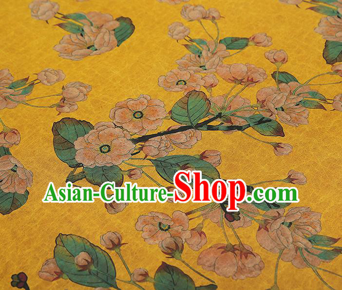 China Traditional Pear Blossom Pattern Yellow Silk Fabric Classical Qipao Dress Gambiered Guangdong Gauze