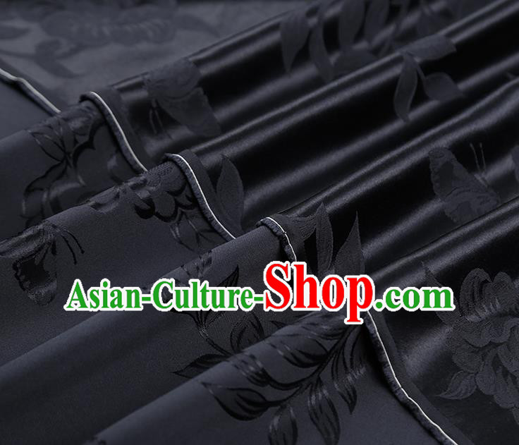 China Jacquard Fabric Asian Cheongsam Gambiered Guangdong Gauze Traditional Navy Silk Fabric